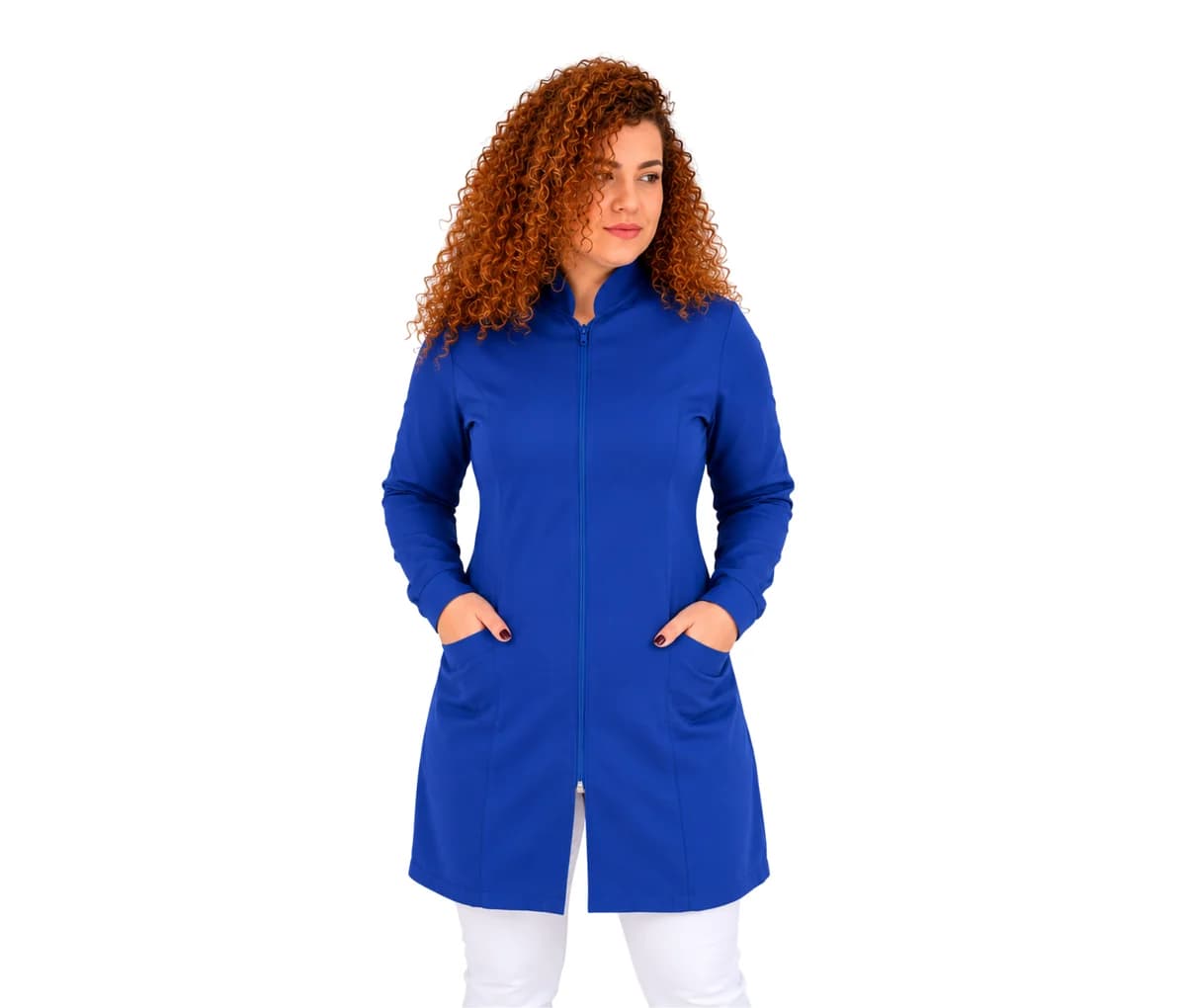 Jaleco Feminino Manga Longa Gola Padre com Zíper Azul Royal